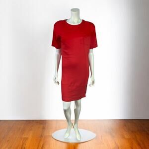 S. Roberts Red Sheath Dress 1990s Short Sleeve Minimalist Button Detail